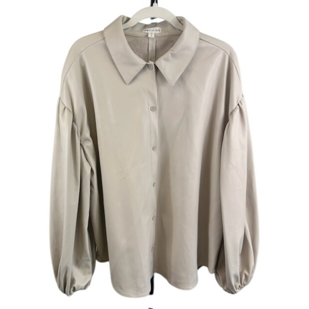 GREY by Jason Starkey‎ Faux Leather Button Top Blouse Balloon Sleeve Size 1X